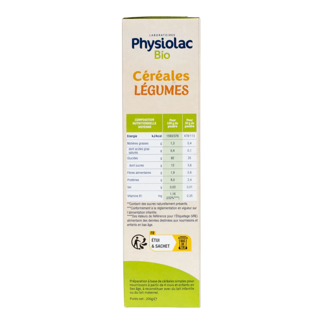 PHYSIOLAC Céréales Bébé Légumes Bio