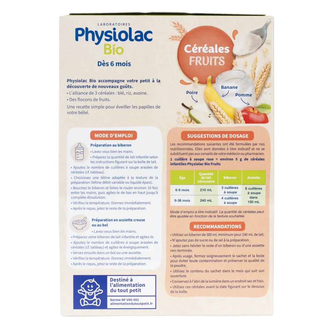 PHYSIOLAC Céréales Bébé Fruits Bio