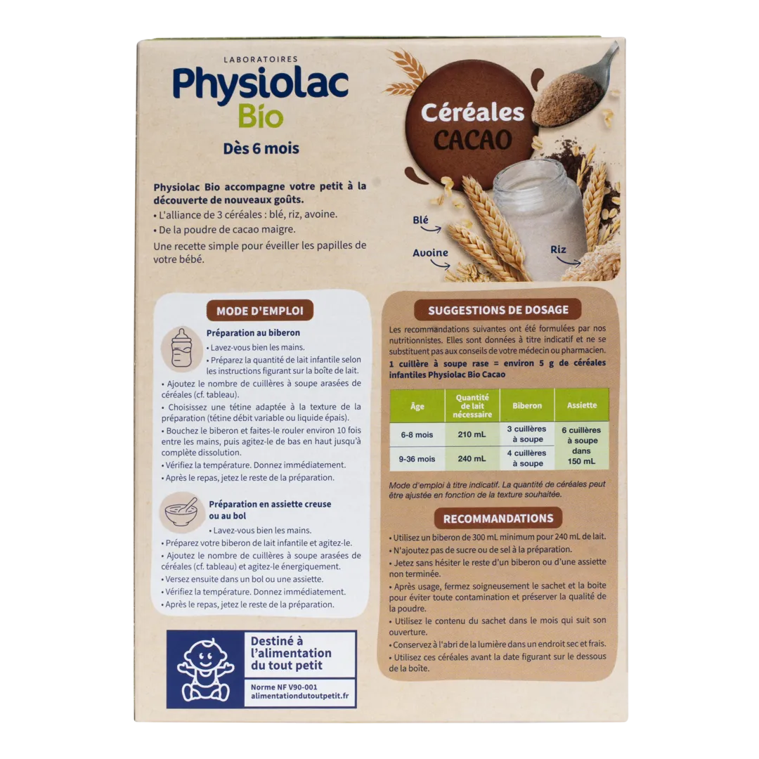 PHYSIOLAC Céréales Bébé Cacao Bio