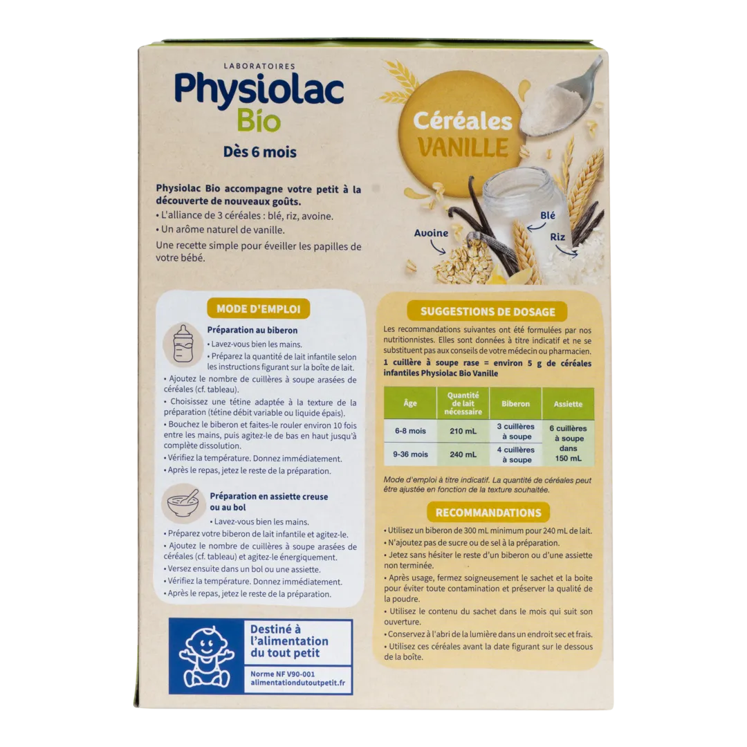 PHYSIOLAC Céréales Bébé Vanille Bio