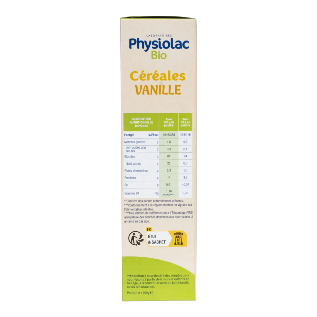 PHYSIOLAC Céréales Bébé Vanille Bio